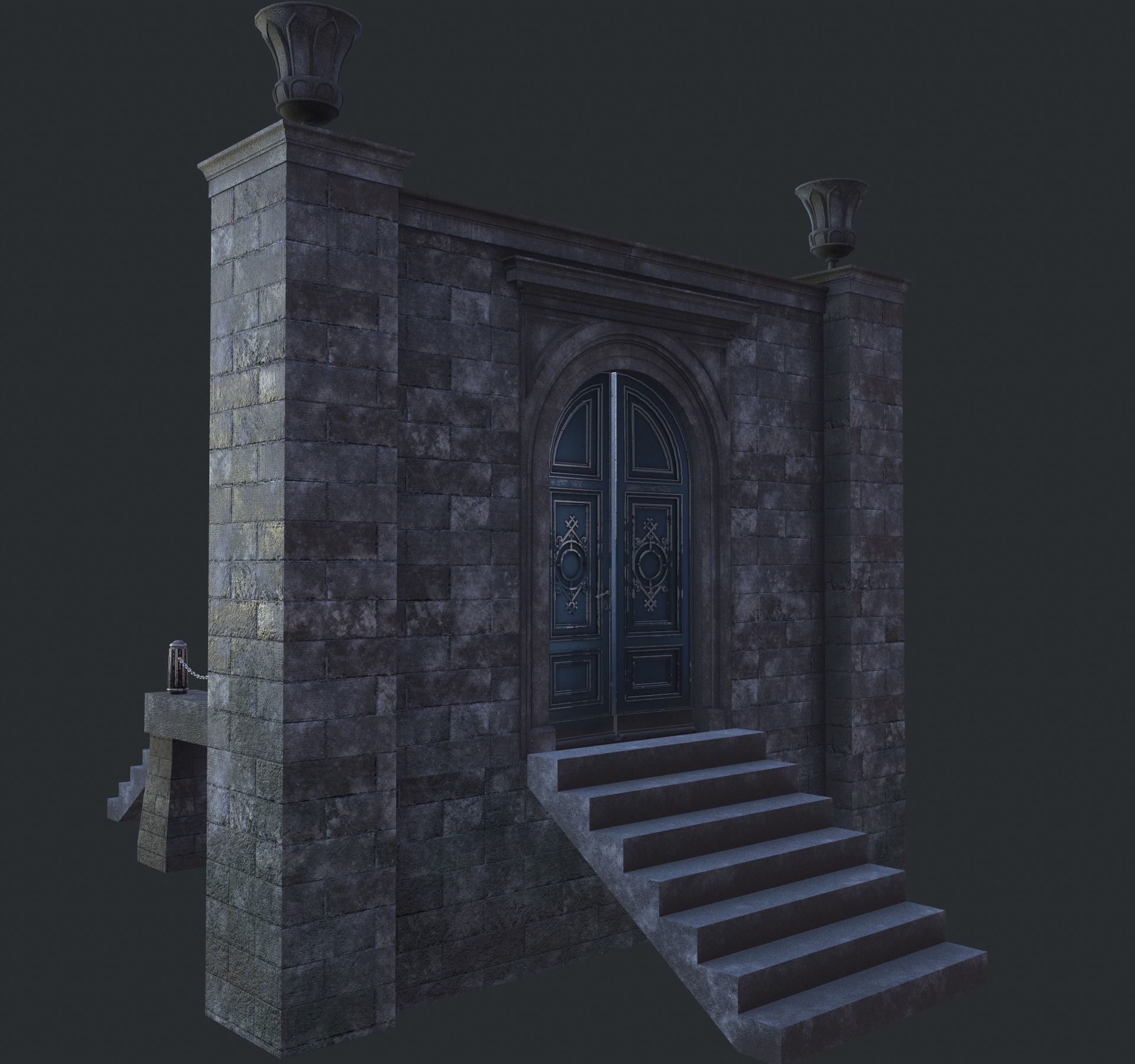 Cage with walls bridge and columns Low-poly 3D model_7