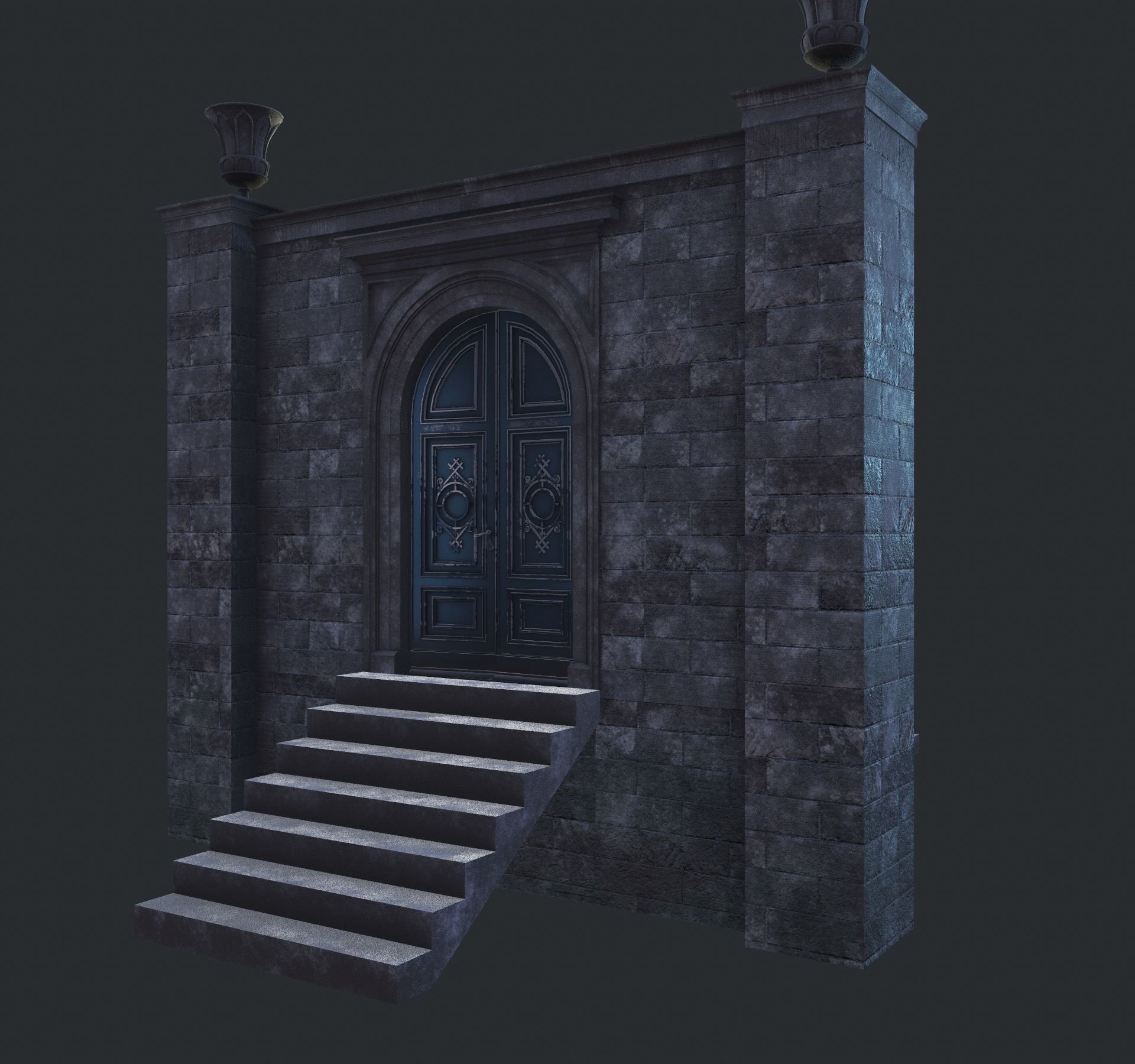 Cage with walls bridge and columns Low-poly 3D model_9