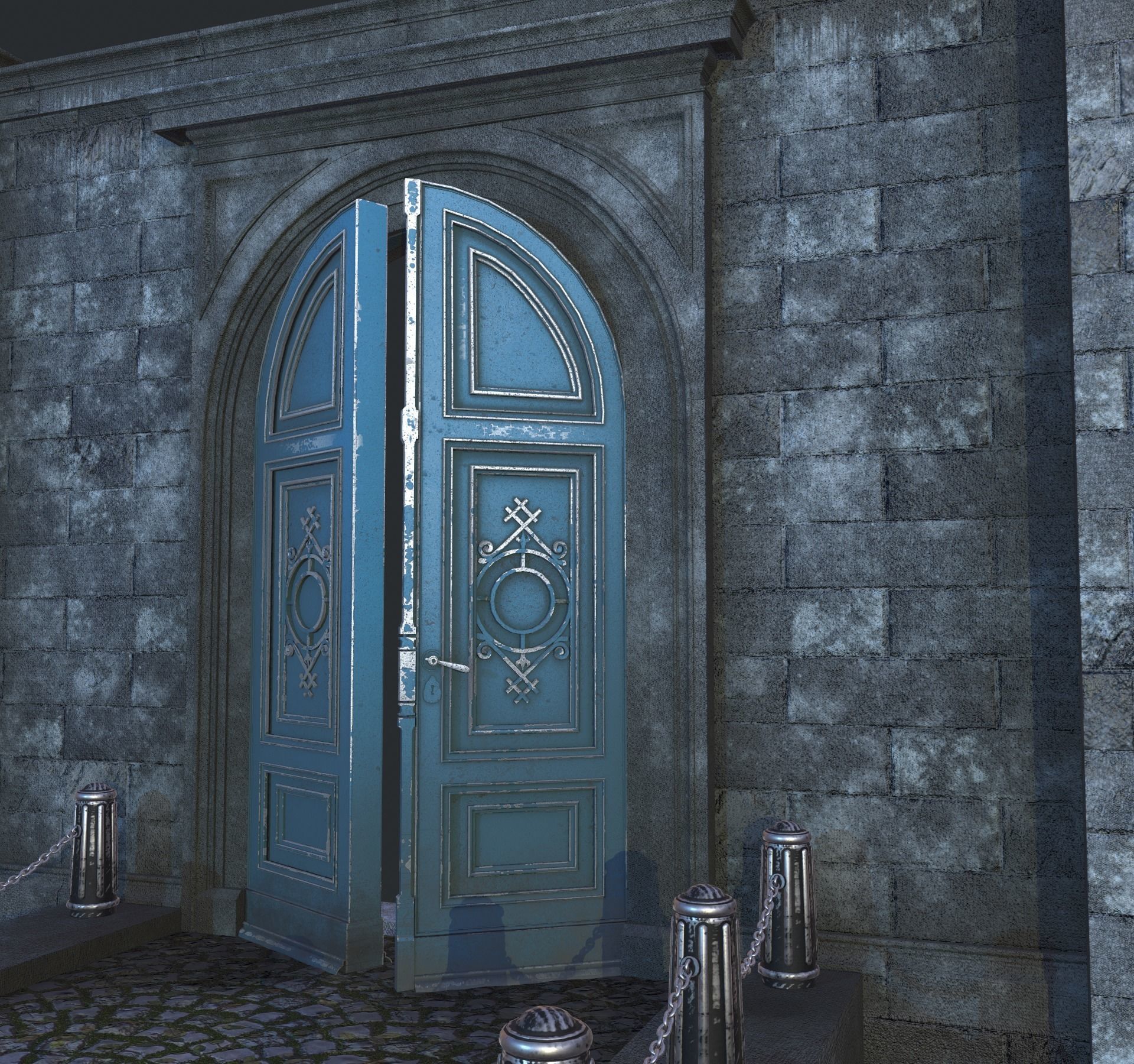 Cage with walls bridge and columns Low-poly 3D model_5