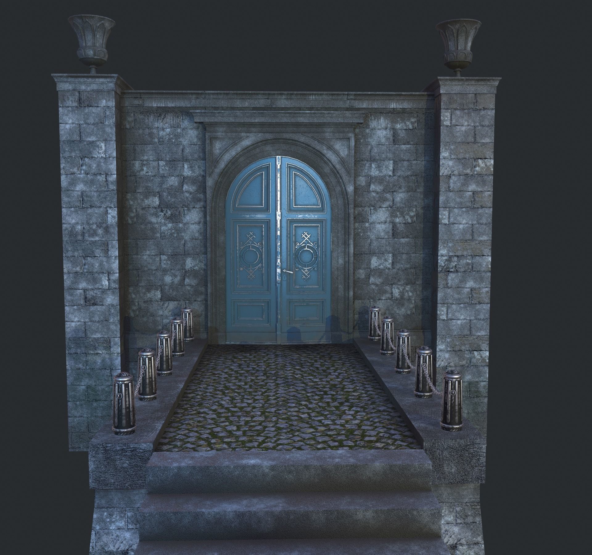 Cage with walls bridge and columns Low-poly 3D model_3