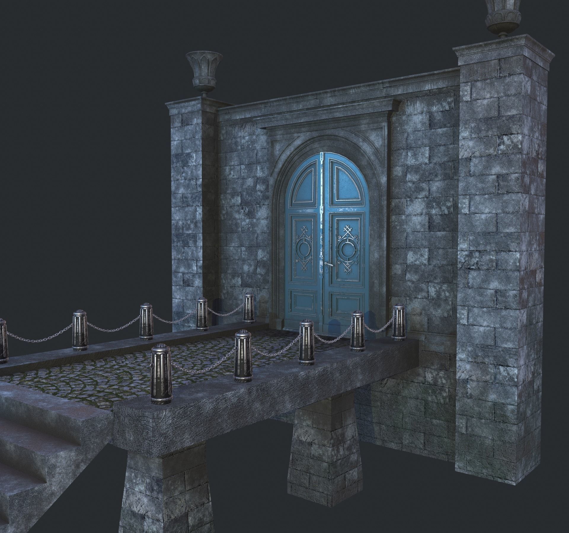 Cage with walls bridge and columns Low-poly 3D model_4