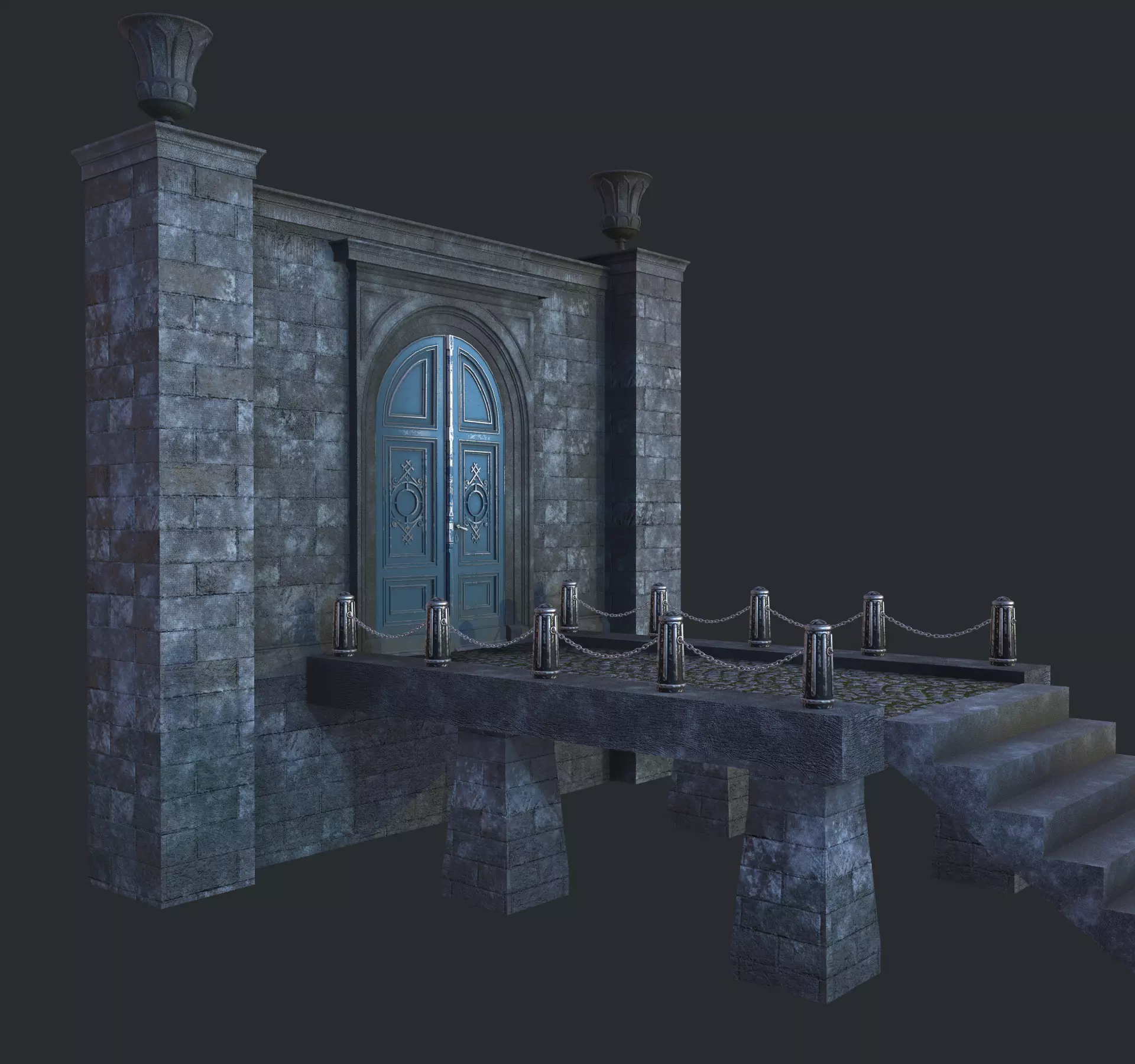 Cage with walls bridge and columns Low-poly 3D model_0