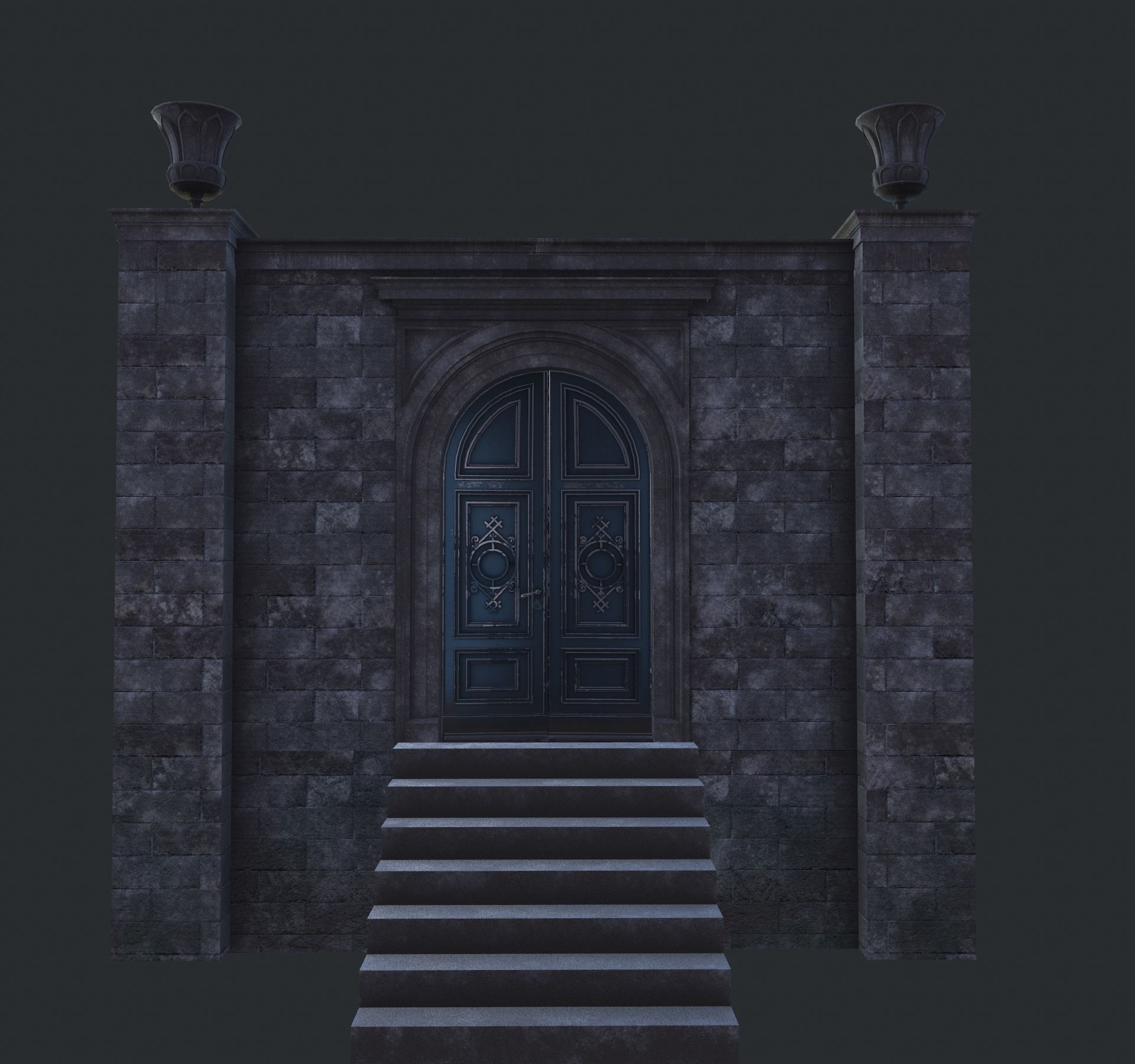 Cage with walls bridge and columns Low-poly 3D model_8