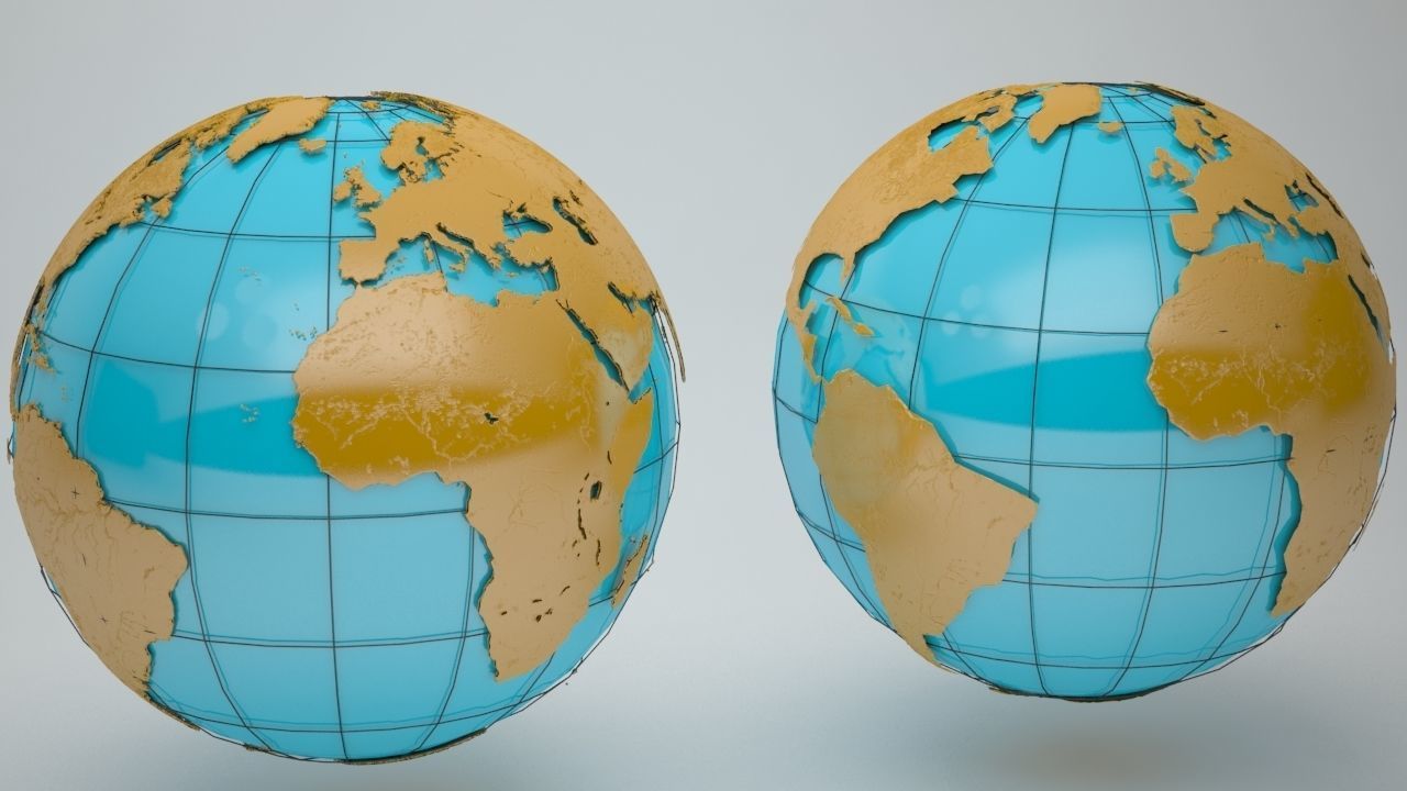 Wire Earth Globe High details and BONUS Low-poly 3D model_5