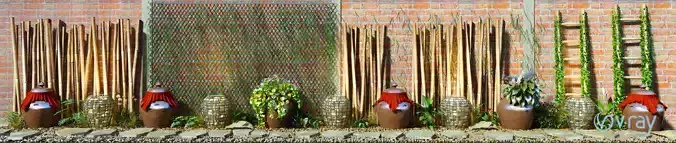 garden landscape design with wine jars 3D model