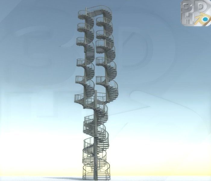Aluminum spiral staircases  Free low-poly 3D model_7