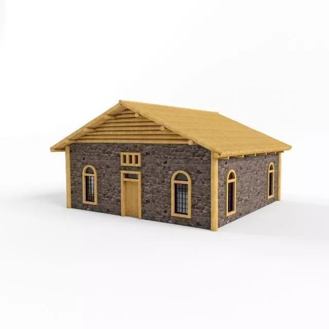 Stone wooden house 3D model_0