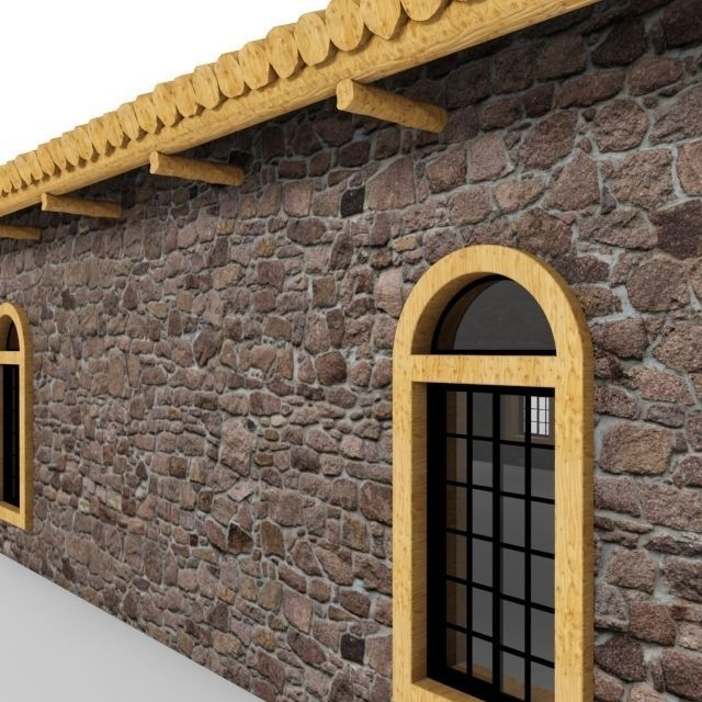 Stone wooden house 3D model_1