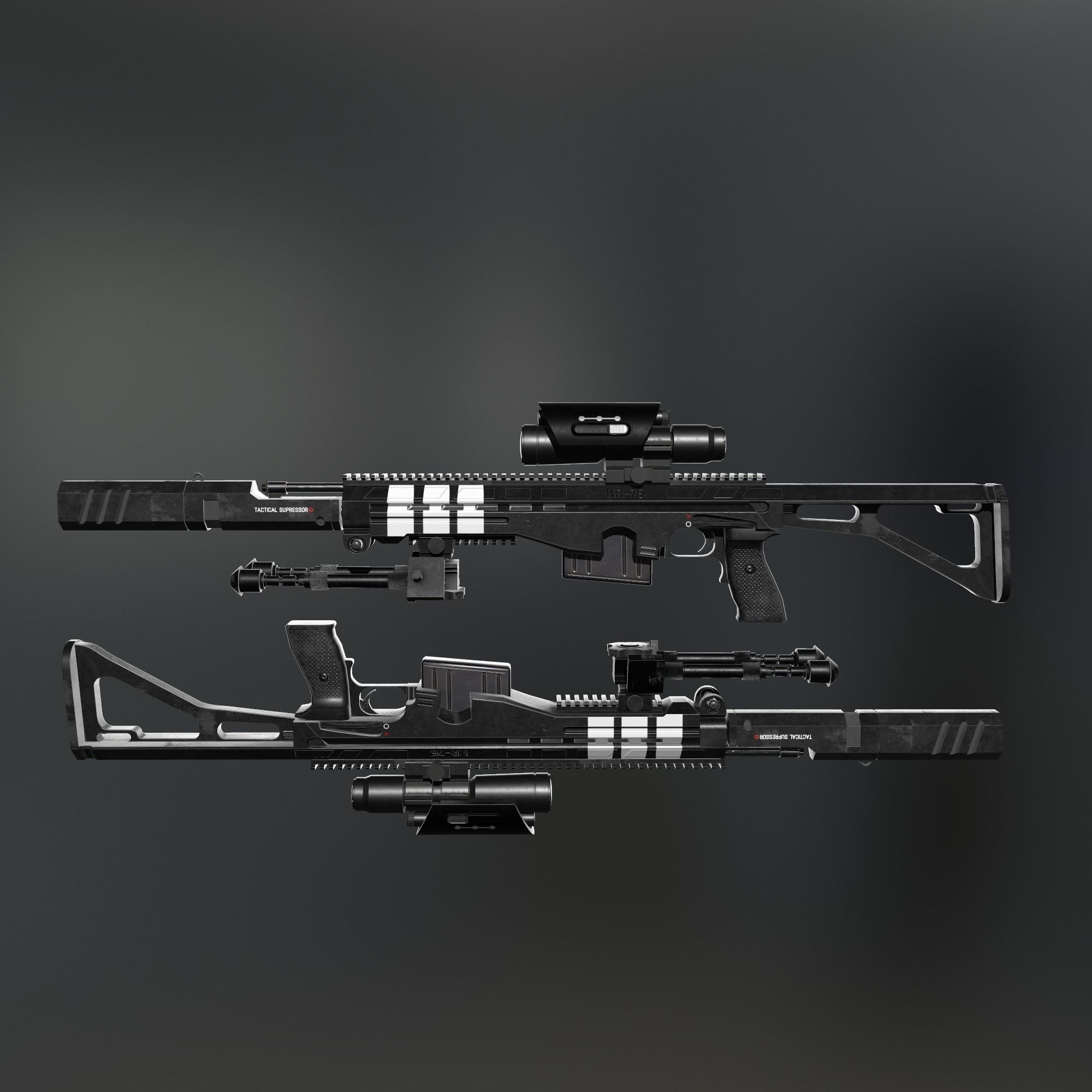 Modern Sci-fi Sniper Rifle AAA FPS Game Ready Weapon Asset  Low-poly 3D model_3