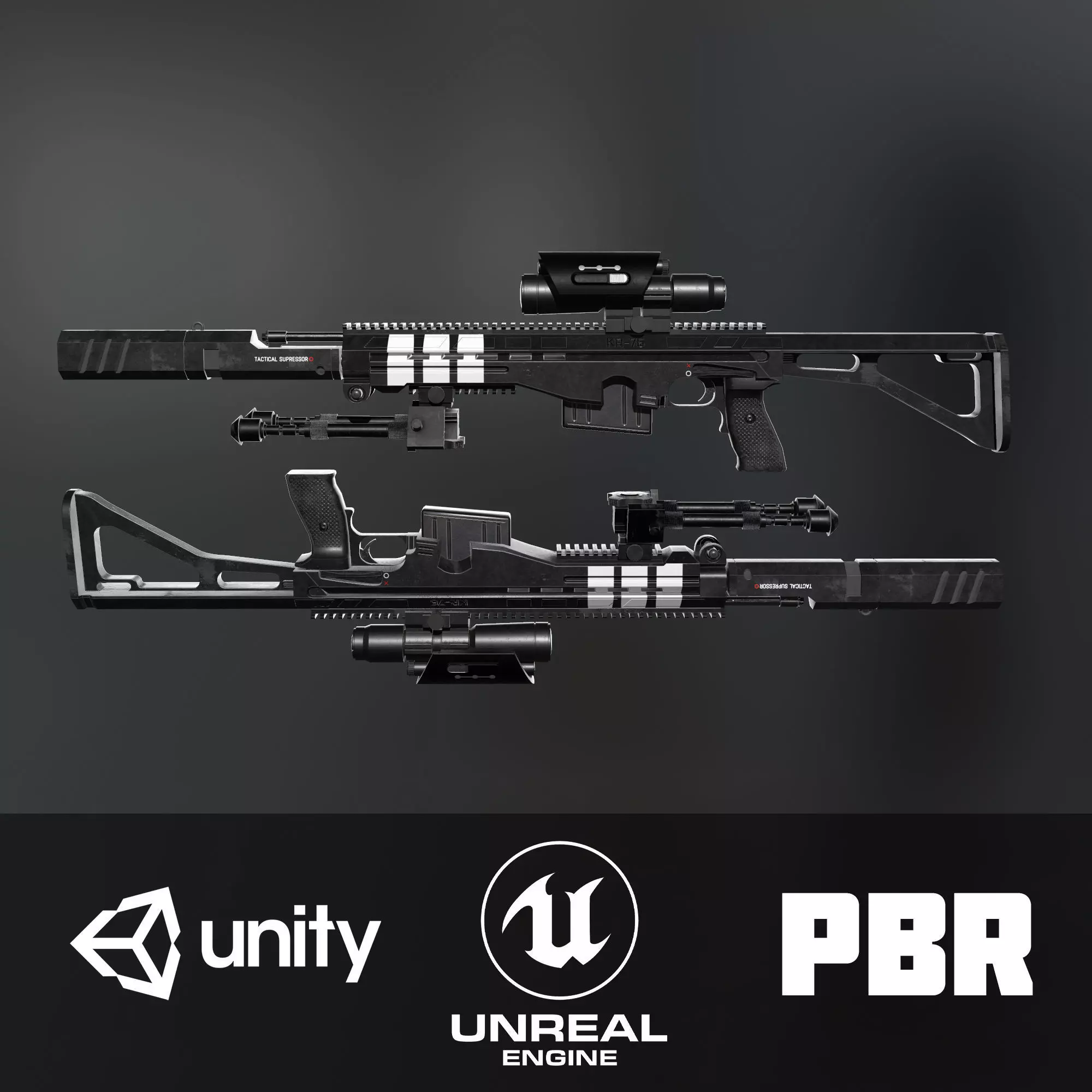 Modern Sci-fi Sniper Rifle AAA FPS Game Ready Weapon Asset  Low-poly 3D model_0