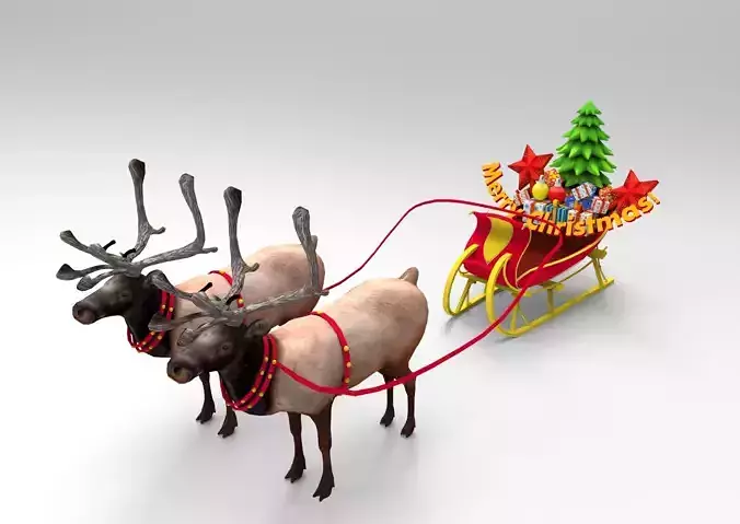 Deer Santa Sleigh Game ready 