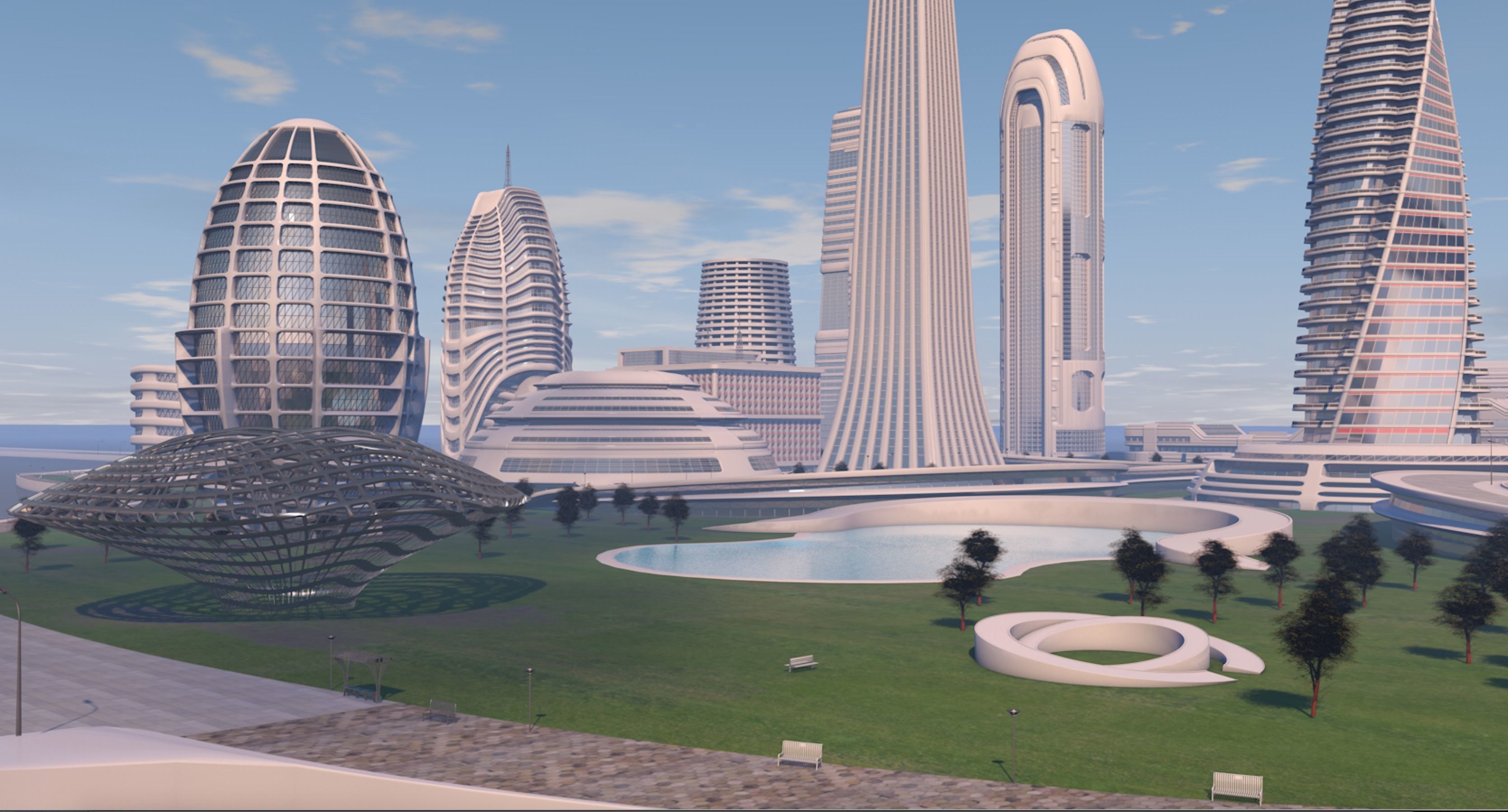 Futuristic city center 3D model_4