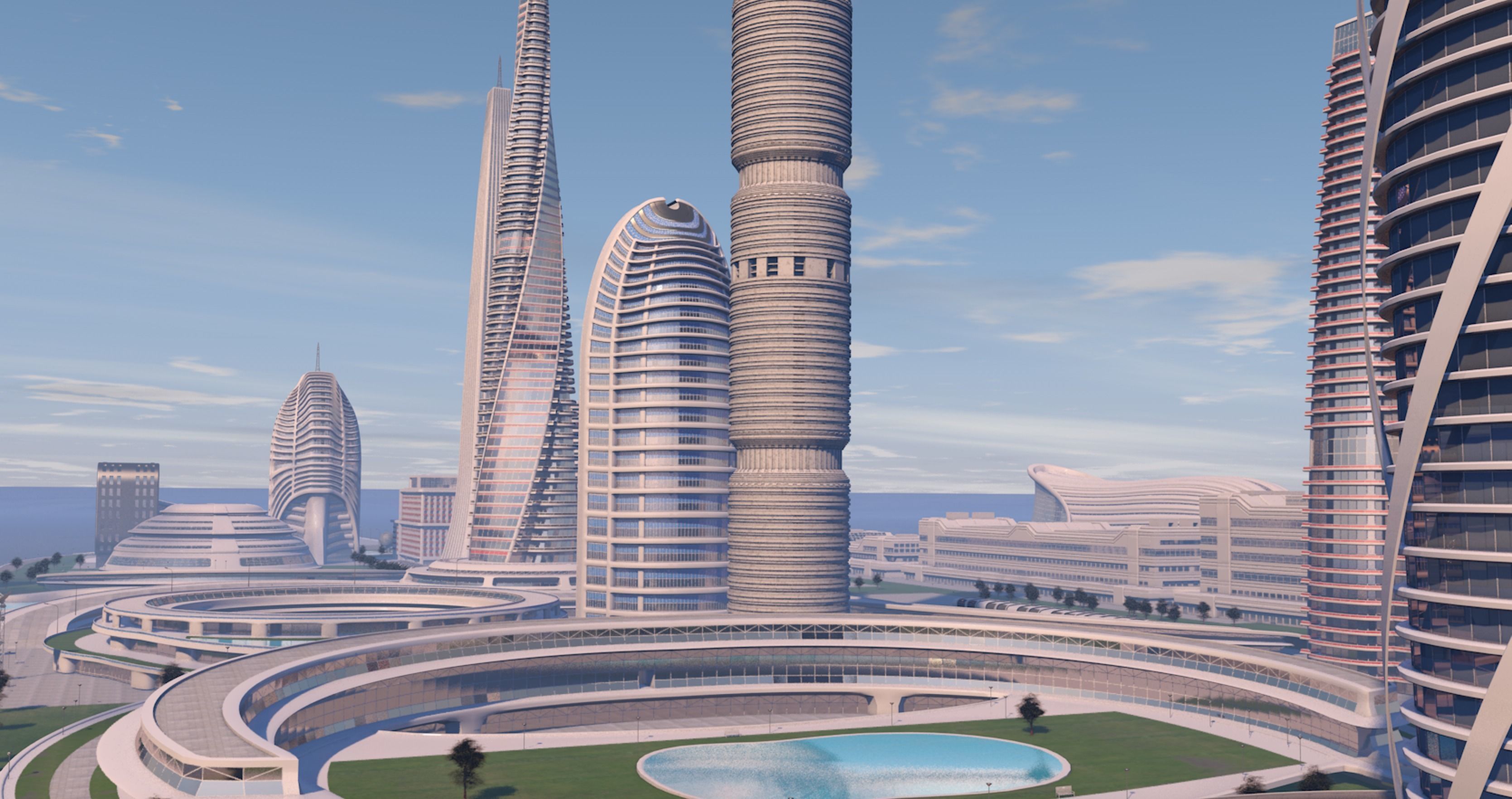 Futuristic city center 3D model_8