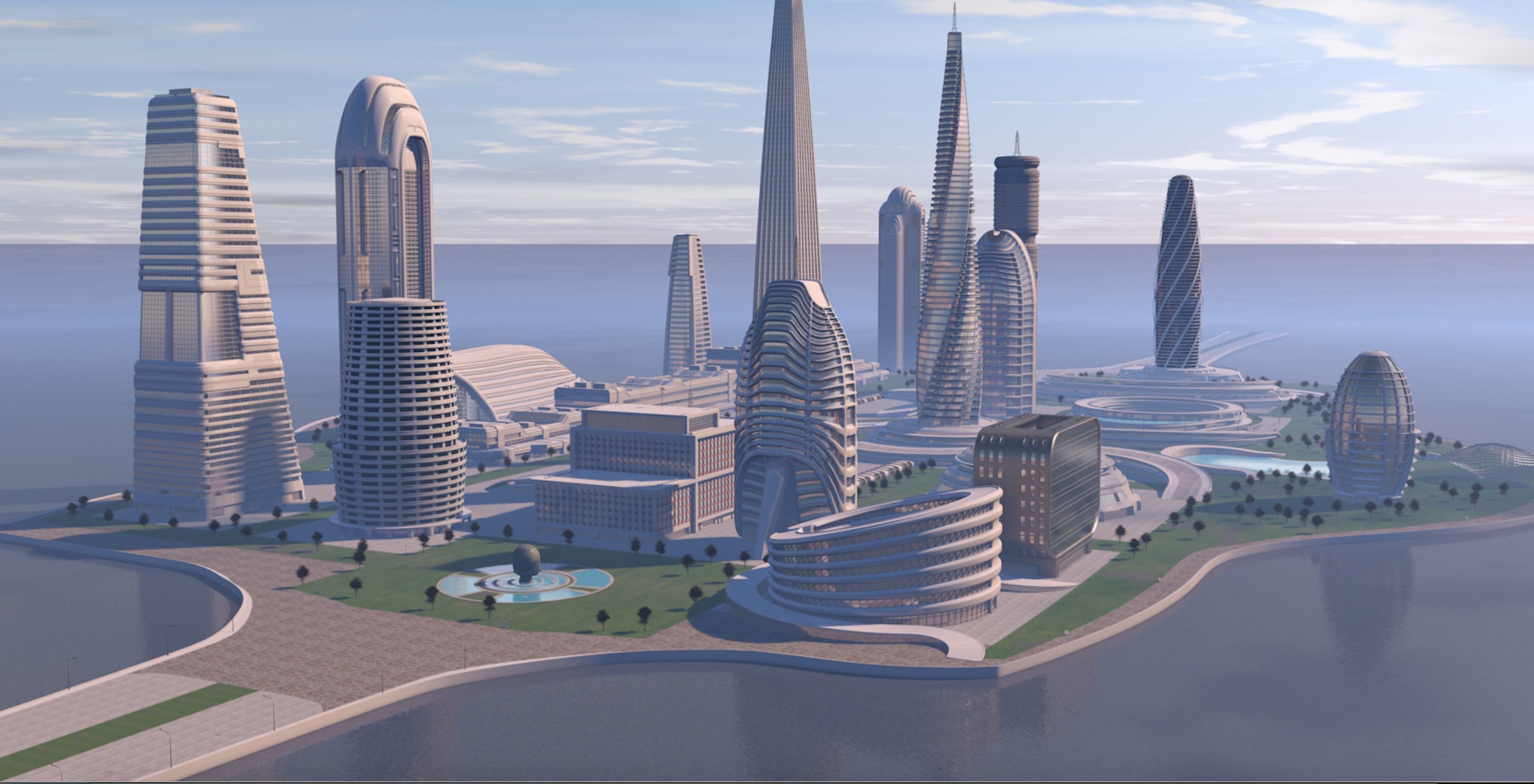 Futuristic city center 3D model_3