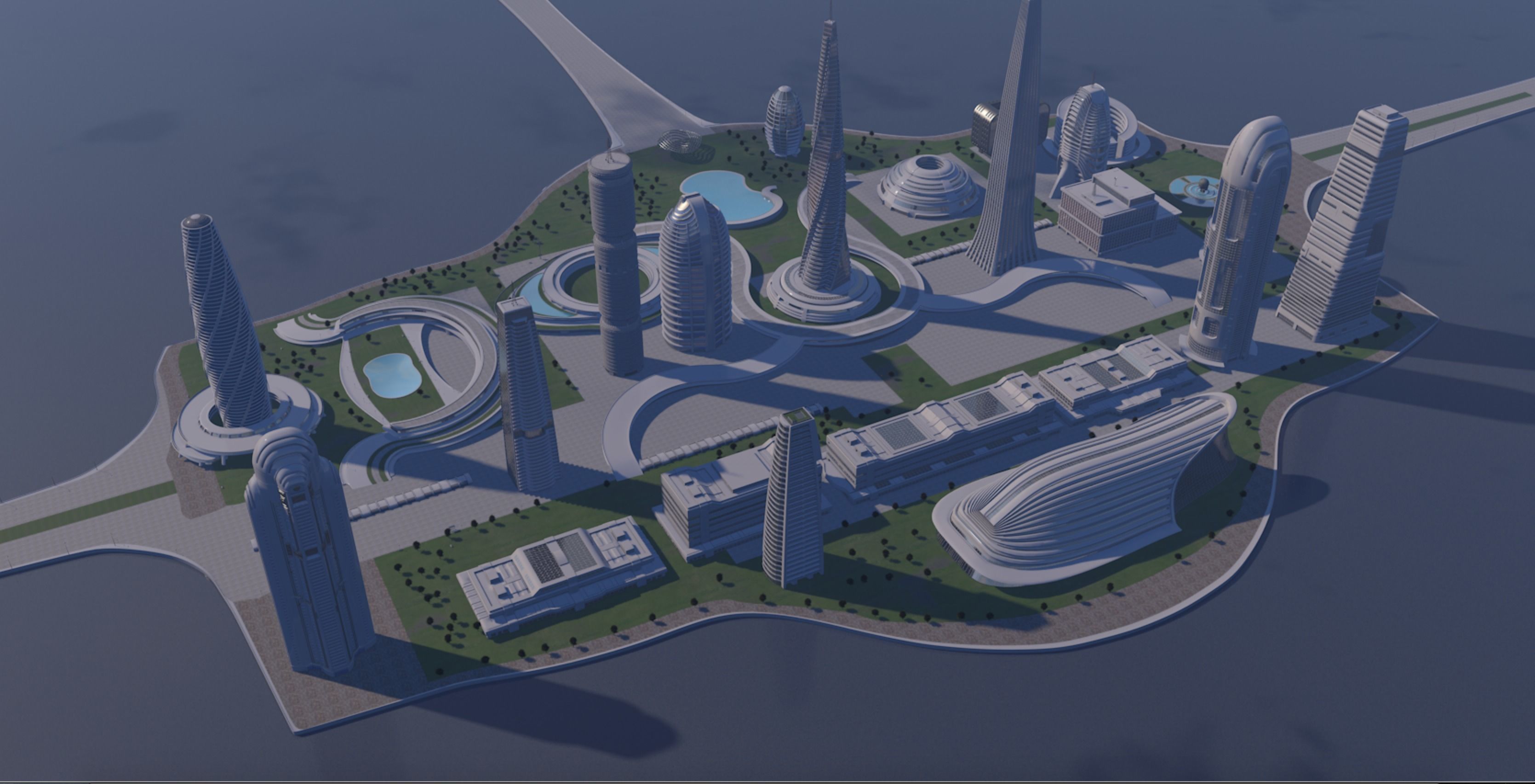 Futuristic city center 3D model_2