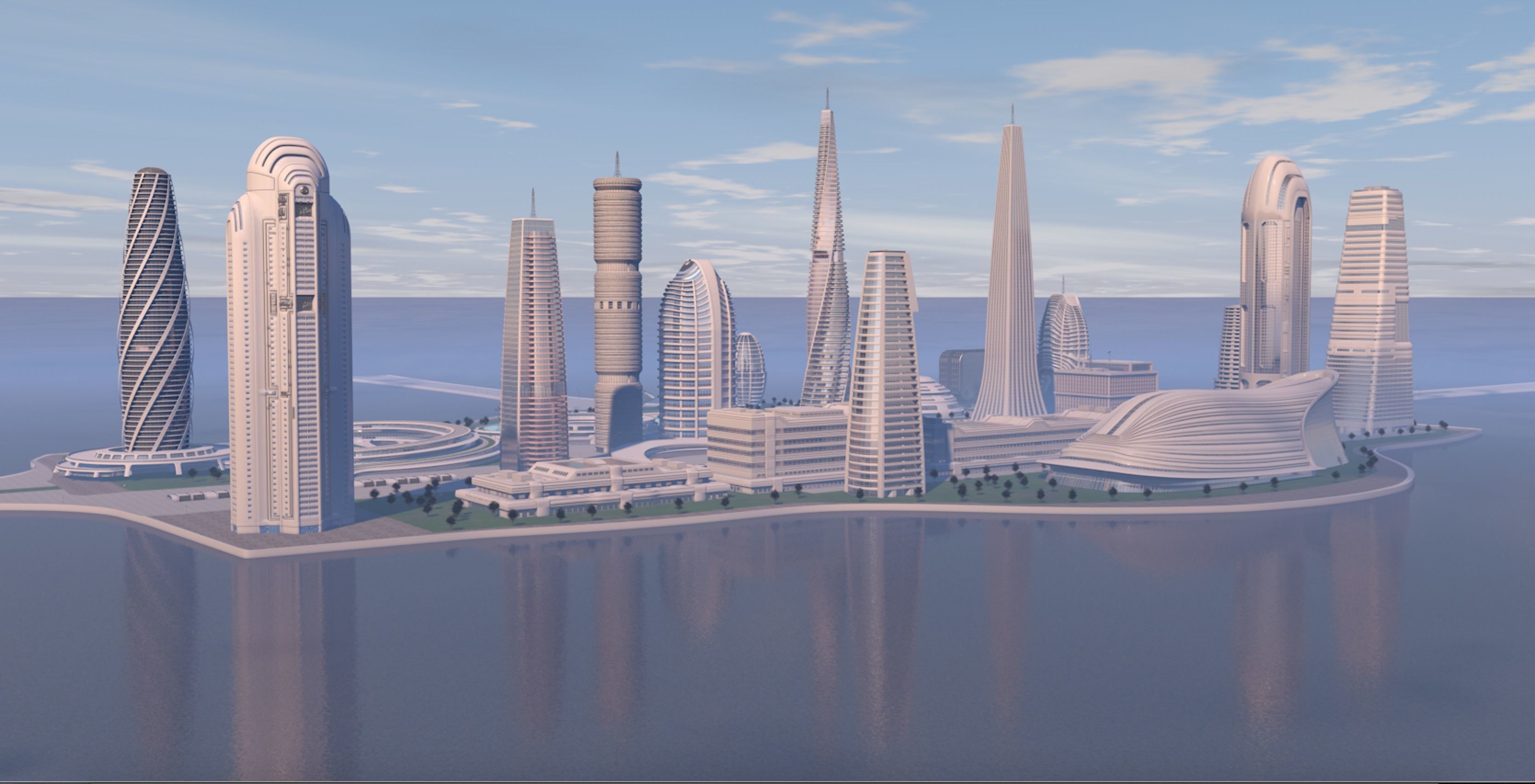 Futuristic city center 3D model_1