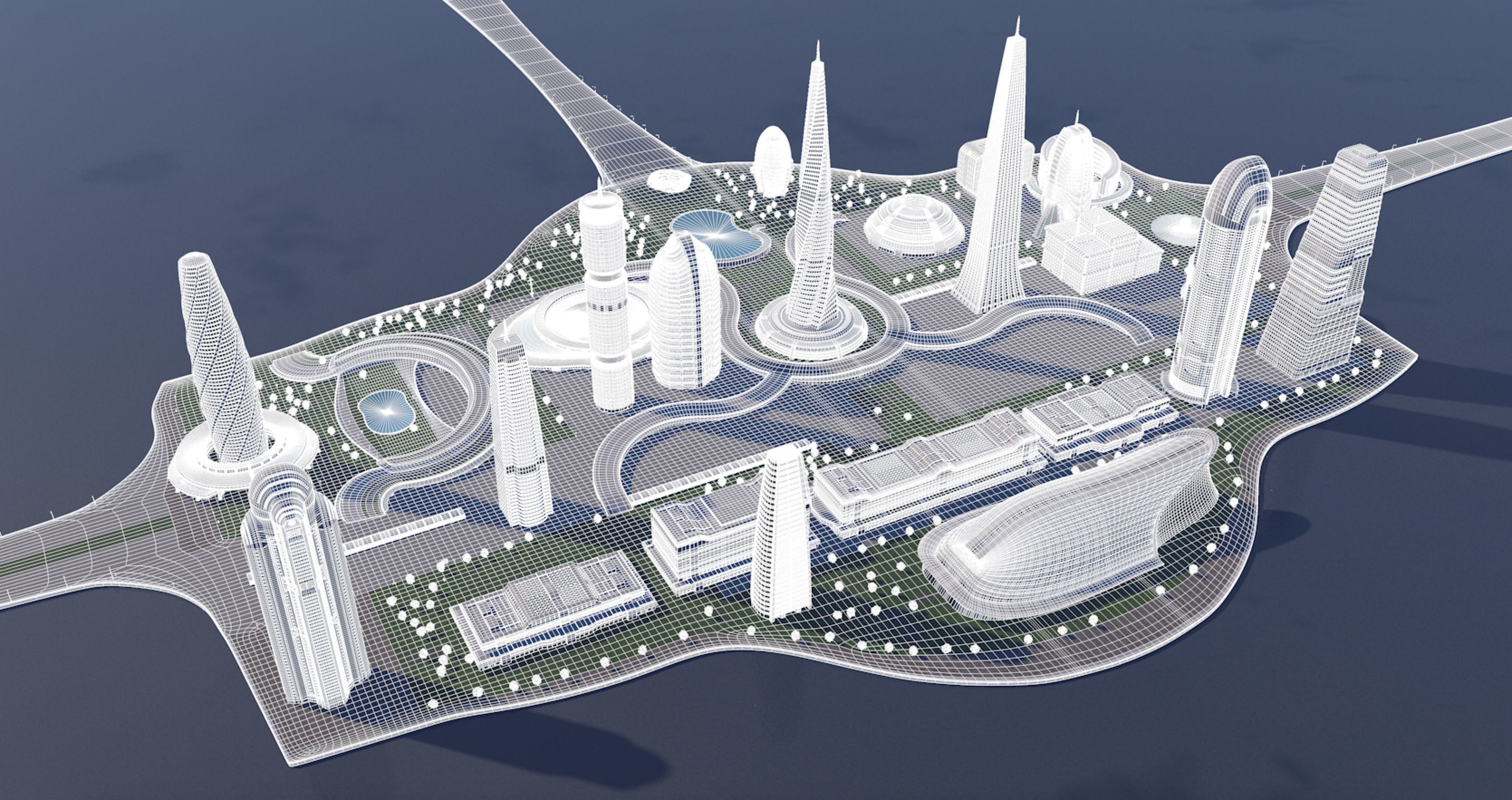 Futuristic city center 3D model_14