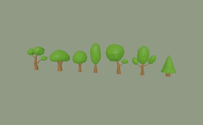 Low Poly Cartoon Trees Low-poly 3D model