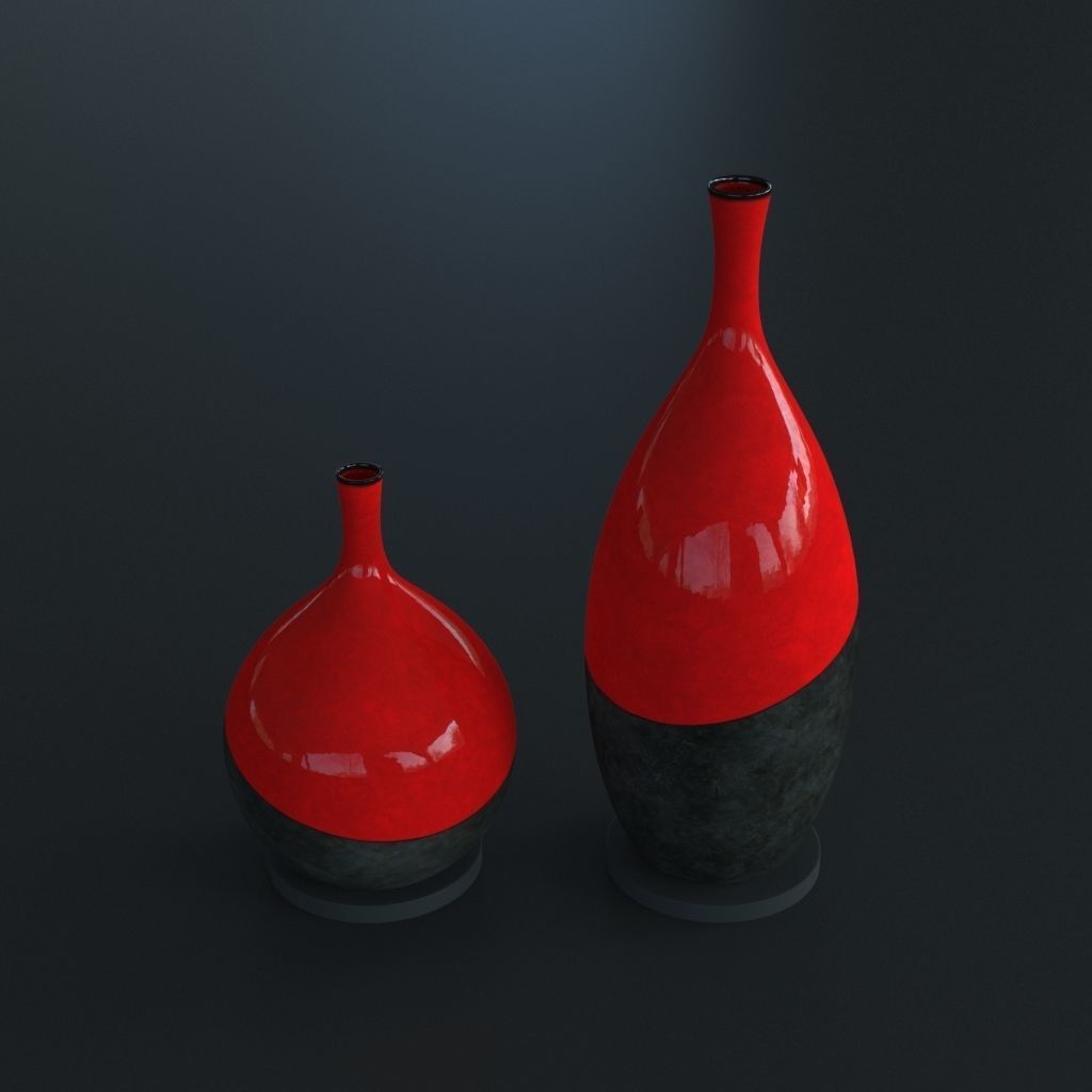 Package 2 Vases -  Concrete and  Ceramic - 100 cm and 60 cm high 3D model_2