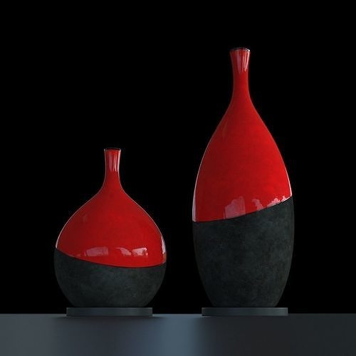 Package 2 Vases -  Concrete and  Ceramic - 100 cm and 60 cm high 3D model