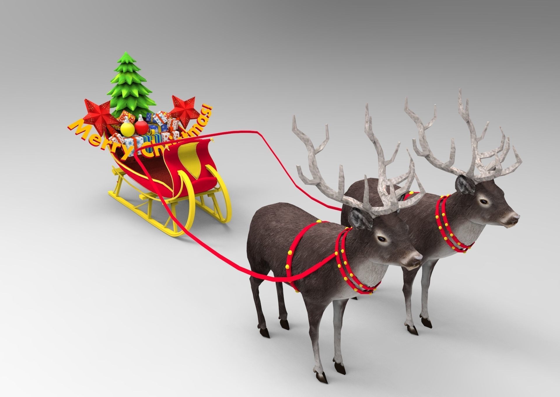 Deer Santa Sleigh Low-poly 3D model_7