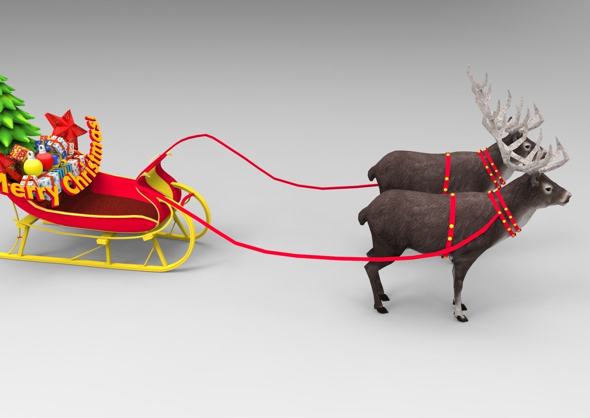 Deer Santa Sleigh Low-poly 3D model_12