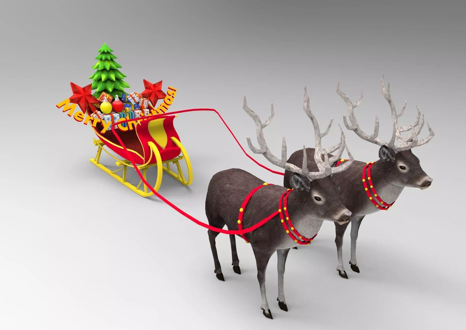 Deer Santa Sleigh Low-poly 3D model_0