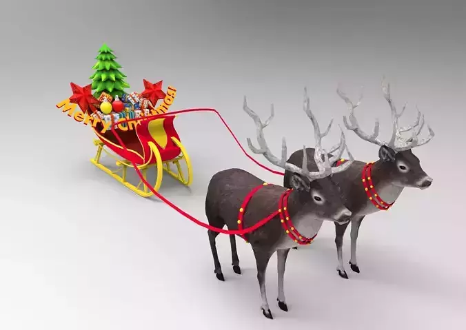 Deer Santa Sleigh Low-poly 3D model