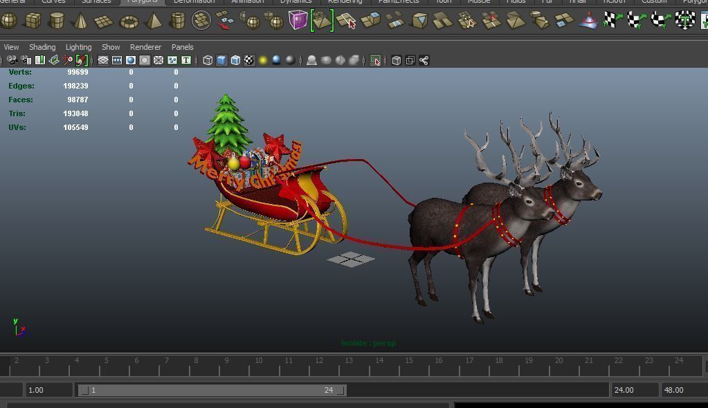 Deer Santa Sleigh Low-poly 3D model_18