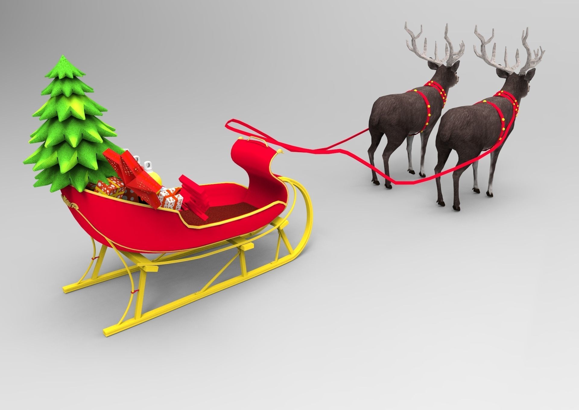 Deer Santa Sleigh Low-poly 3D model_11