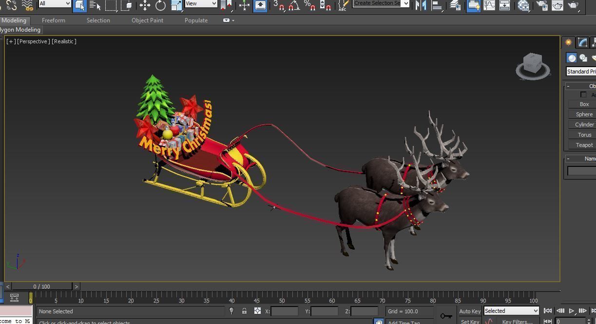 Deer Santa Sleigh Low-poly 3D model_21