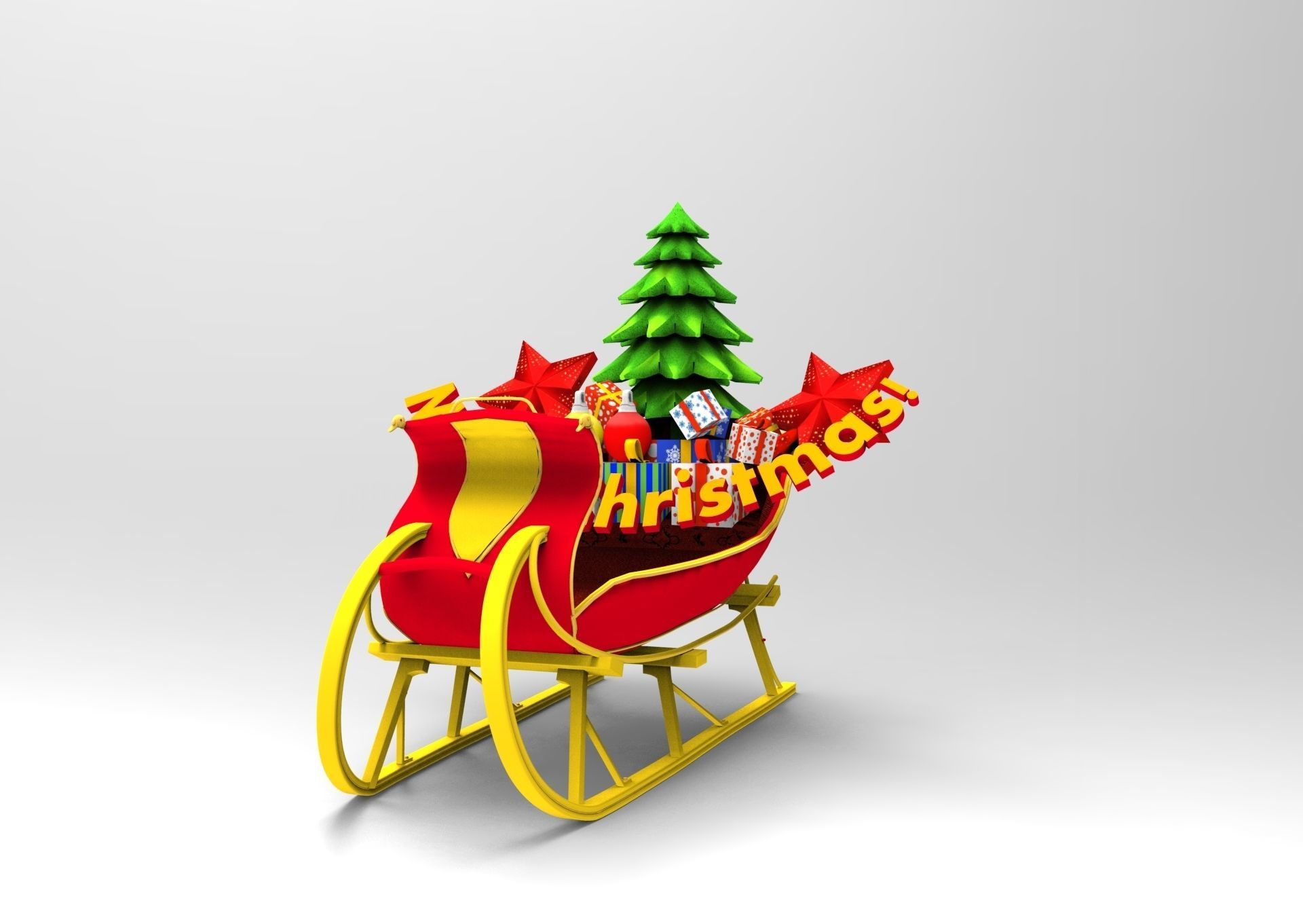 Deer Santa Sleigh Low-poly 3D model_8
