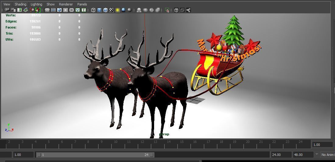 Deer Santa Sleigh Low-poly 3D model_19