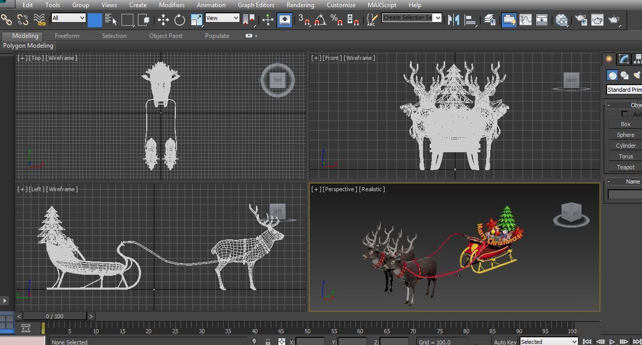 Deer Santa Sleigh Low-poly 3D model_20