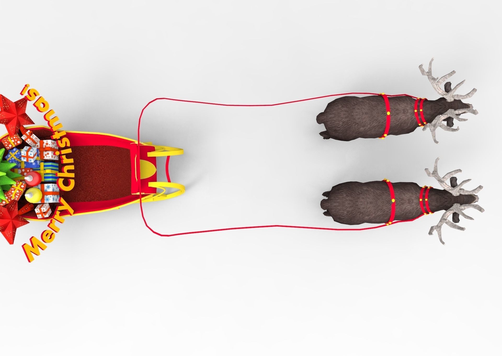 Deer Santa Sleigh Low-poly 3D model_13