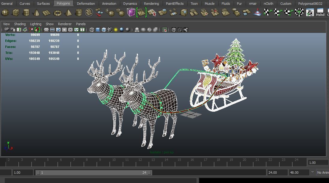 Deer Santa Sleigh Low-poly 3D model_17