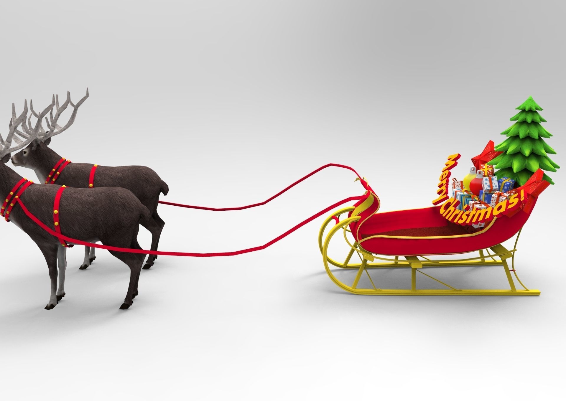 Deer Santa Sleigh Low-poly 3D model_3