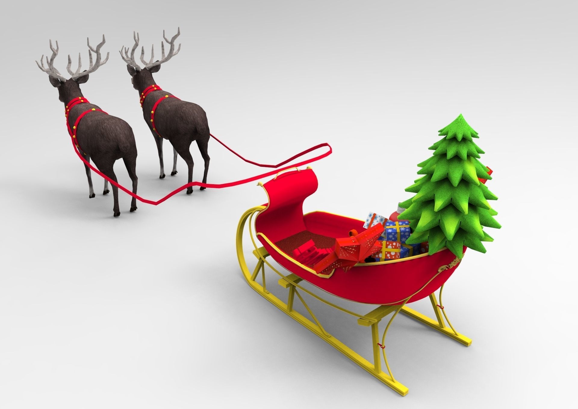 Deer Santa Sleigh Low-poly 3D model_10