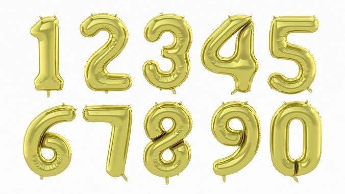 Balloon Numbers Gold Color 3D model