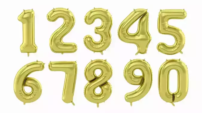 Balloon Numbers Gold Color 3D model