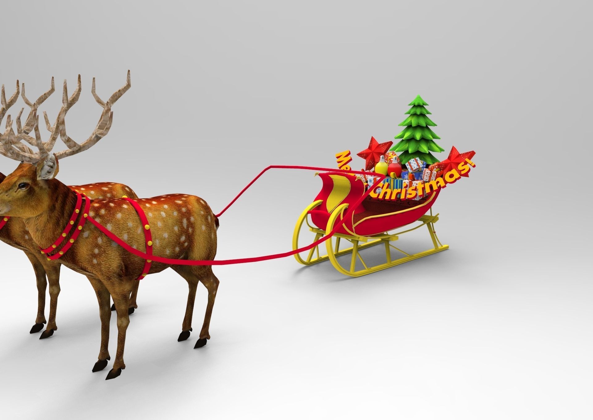 Game Ready Deer Sleigh Low-poly 3D model_1