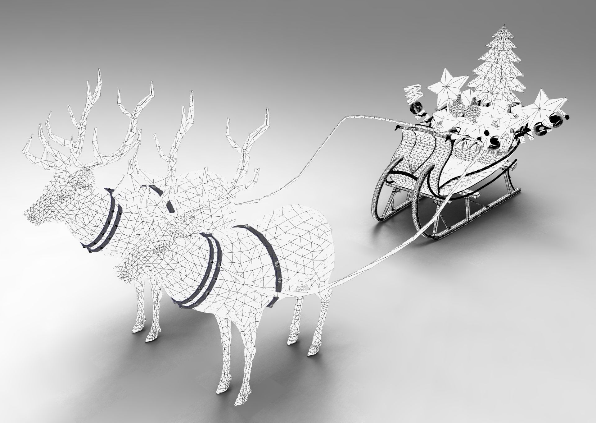 Game Ready Deer Sleigh Low-poly 3D model_22