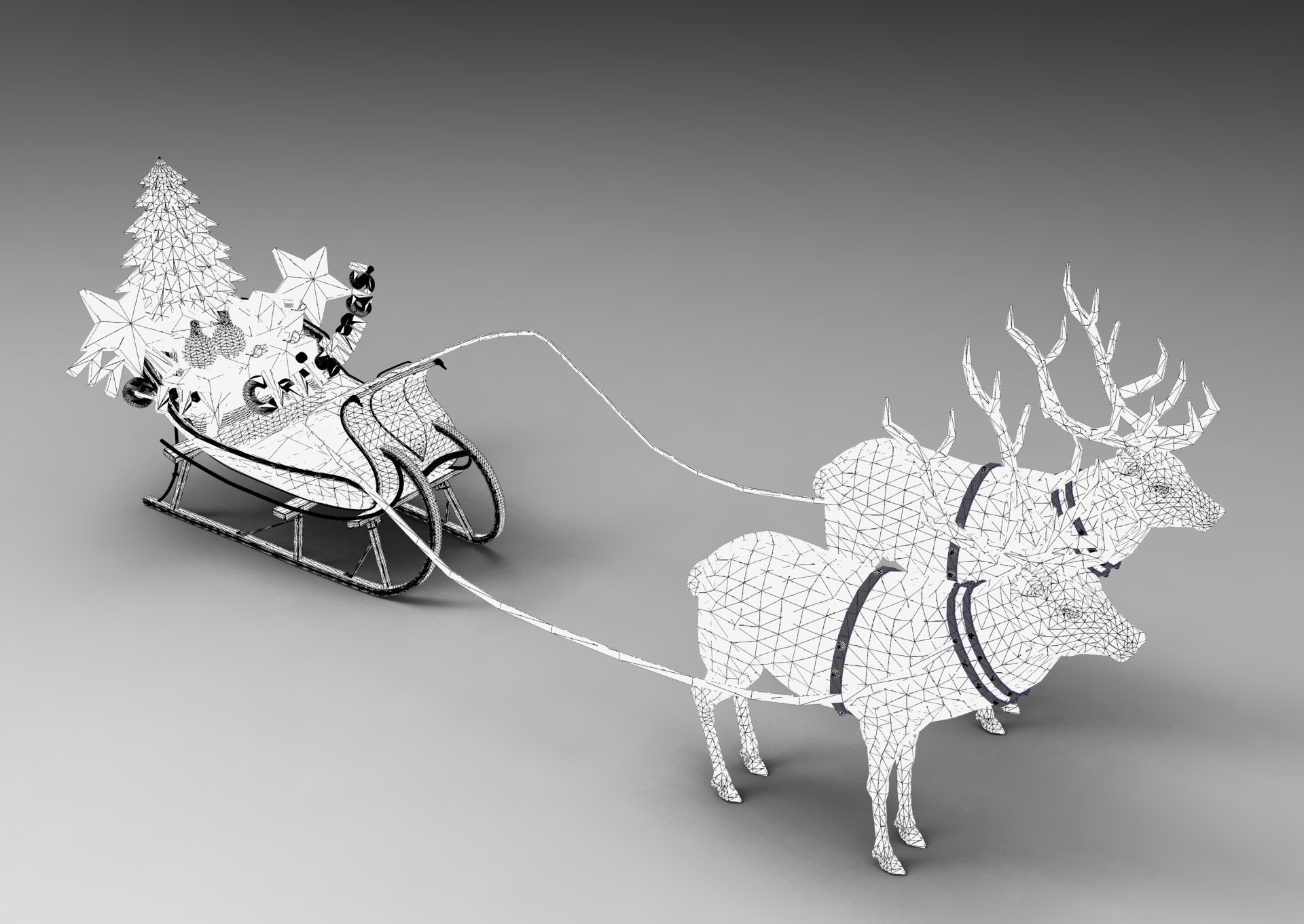Game Ready Deer Sleigh Low-poly 3D model_24