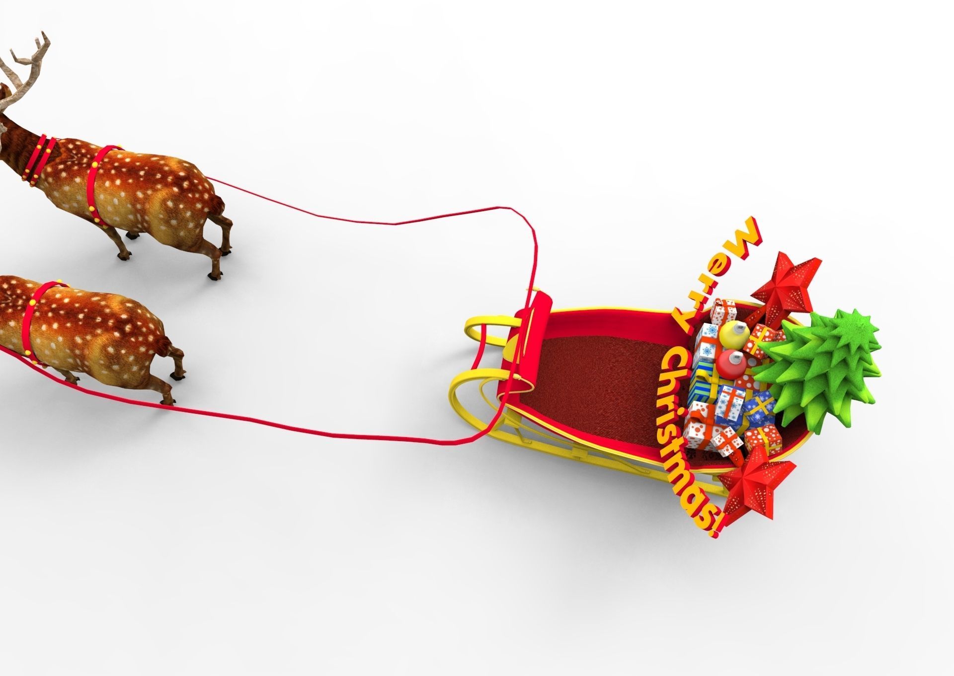 Game Ready Deer Sleigh Low-poly 3D model_2