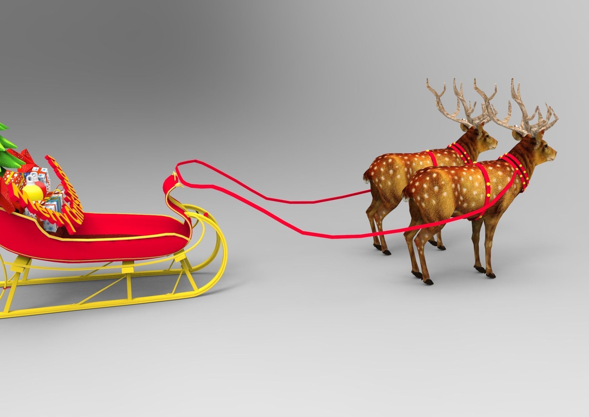 Game Ready Deer Sleigh Low-poly 3D model_12