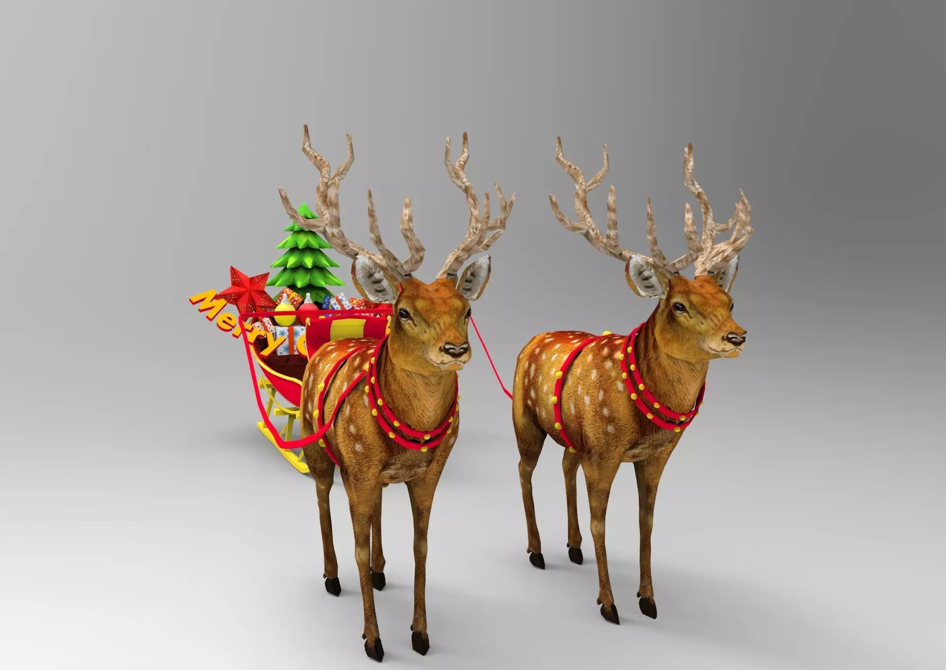 Game Ready Deer Sleigh Low-poly 3D model_0
