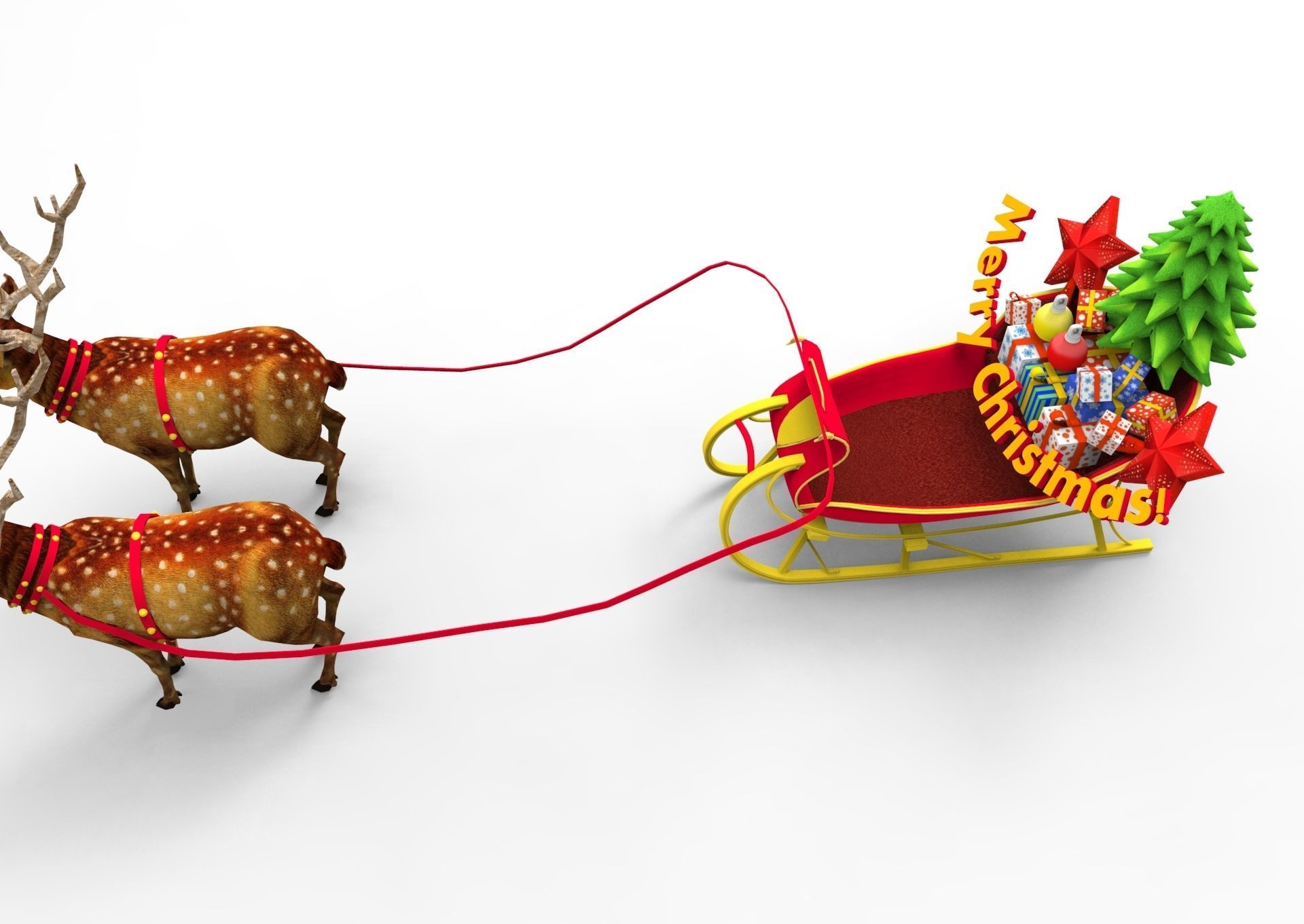 Game Ready Deer Sleigh Low-poly 3D model_3