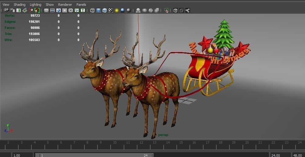 Game Ready Deer Sleigh Low-poly 3D model_17