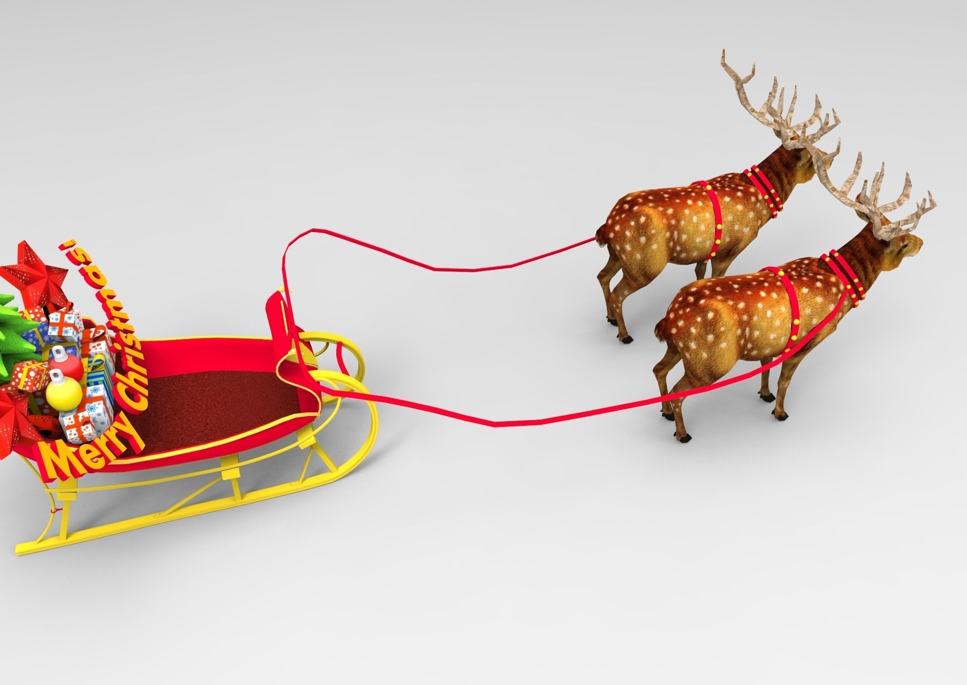 Game Ready Deer Sleigh Low-poly 3D model_10