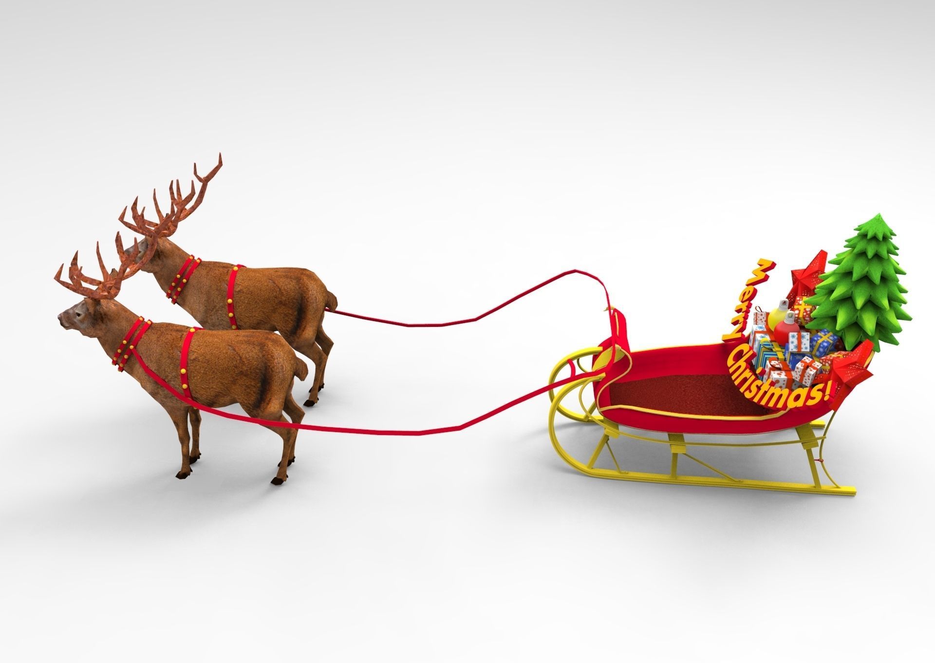 Red Deer Santa Sleigh Model Low-poly 3D model_9